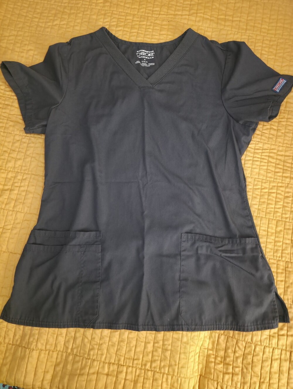 Cherokee Womens Grey V-Neck Workwear Top Size Lg